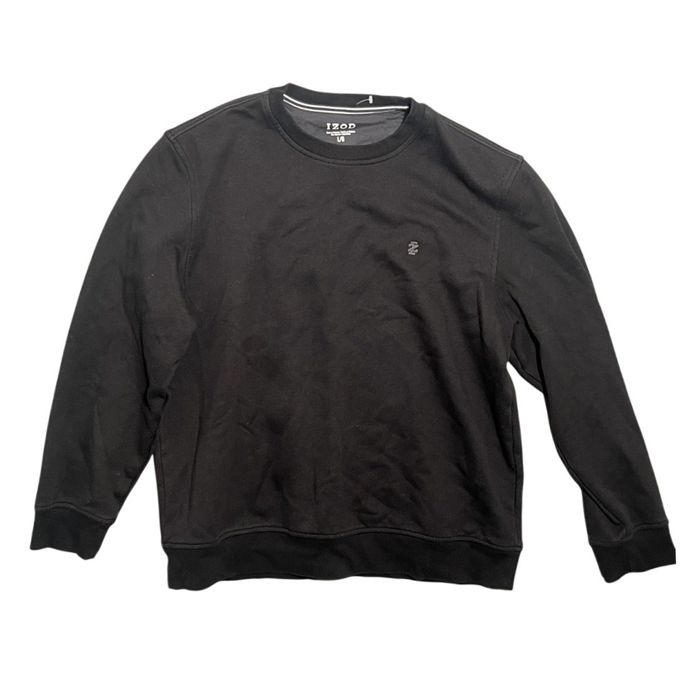 IZOD Men's Large L Black Crewneck‎ Long Sleeve Pullover Sweatshirt Activewear